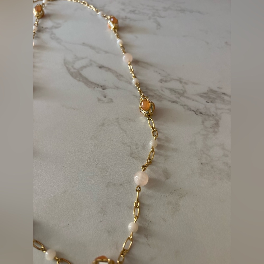 Talbots Gold-Tone Station Bead & Stone Necklace with Amber & Pearl-Tone Accents - Picture 5 of 13